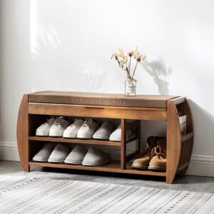 Large Shoe Storage Entryway Bench Bamboo Shoe Rack in Brown (1020mm)
