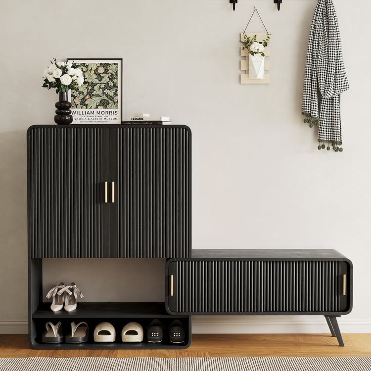 Ash Wood Shoe Rack for Entryway in Black Shoe Storage Cabinet for Closet (37" Wide)