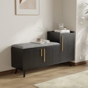 Shoe Storage Entryway Bench with Right-Side Cabinet Engineered Wood Shoe Rack in Black (47")