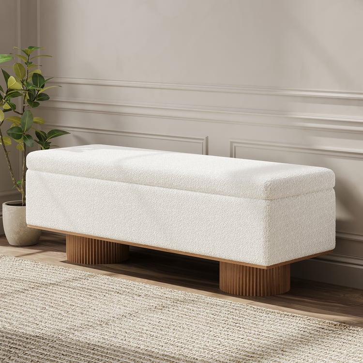 Storage Entryway Bench Boucle & Wood Entryway Furniture in White