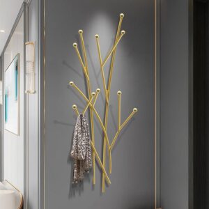 11 Hooks Wall Mounted Coat Racks Iron Entryway Furniture Tree Branch Shape in Gold (310mm)