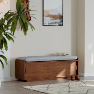 2 Doors Shoe Storage Entryway Bench Walnut Shoe Rack (53")
