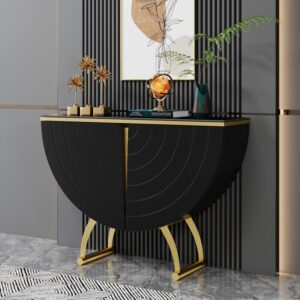 Modern Gold Console Table Sintered Stone Top Entryway Storage Cabinet with Doors