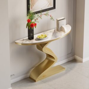 Modern White & Gold Console Table, Sintered Stone Top Entryway Furniture (39.4")