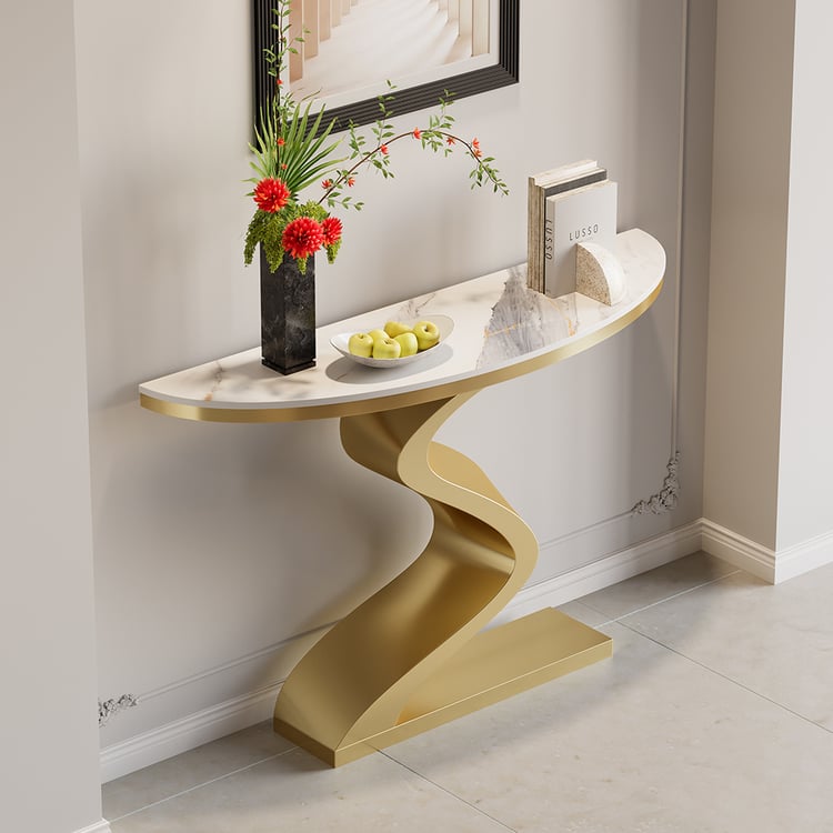 Modern White & Gold Console Table, Sintered Stone Top Entryway Furniture (39.4")