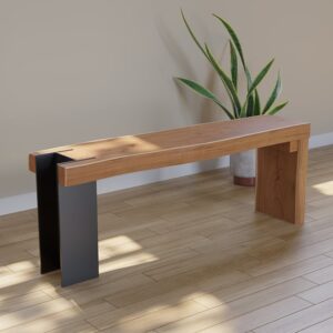 Natural Wood Entryway Bench Modern Bench with Steady Metal Legs (1200mm)
