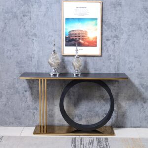 Post Modern Black Geometry Console Table Sintered Stone Top Stainless Steel Frame