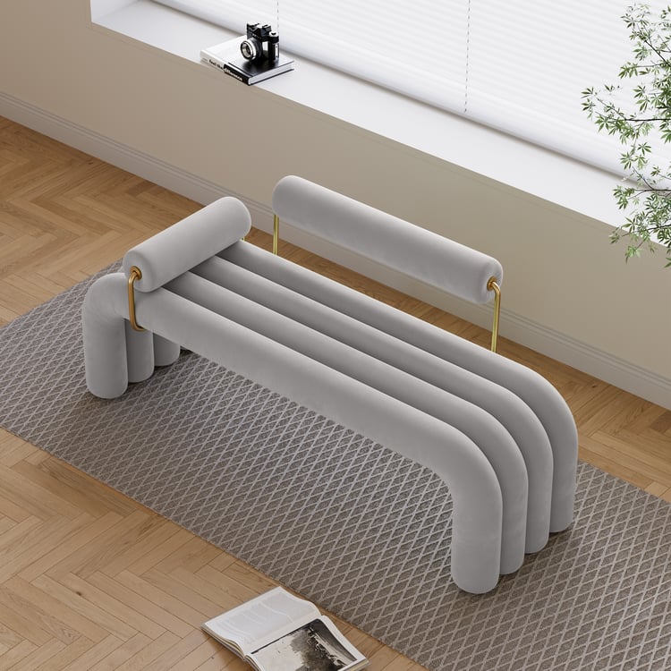 Tufted Velvet Entryway Bench Entryway Furniture in Light Gray (47.2'')