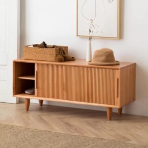 Wooden Storage Bench Storage Sliding Doors Natural Pine Wood
