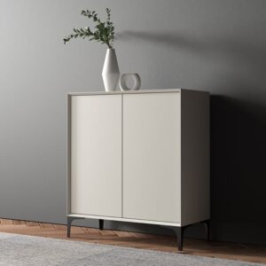 Nordic Minimalist Off White Wooden Shoe Cabinet with 2-Door 10 -Shelf