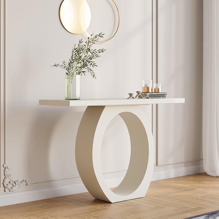 Modern White Console Table with Circle Base for Entryway (39.4")