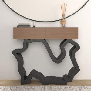 Modern Walnut & Black Console Table with Drawers