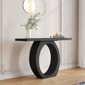 Modern Black Console Table with Circle Base for Entryway (39.4")