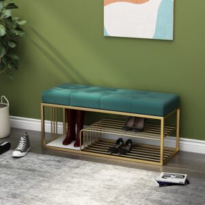 Velvet Upholstered Entryway Bench with Storage Bed Bench in Green