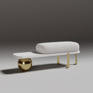 Ball design Entryway Bench Wooden Furniture  with Abstract Metal Legsin White & Gold (1200mm Wide)