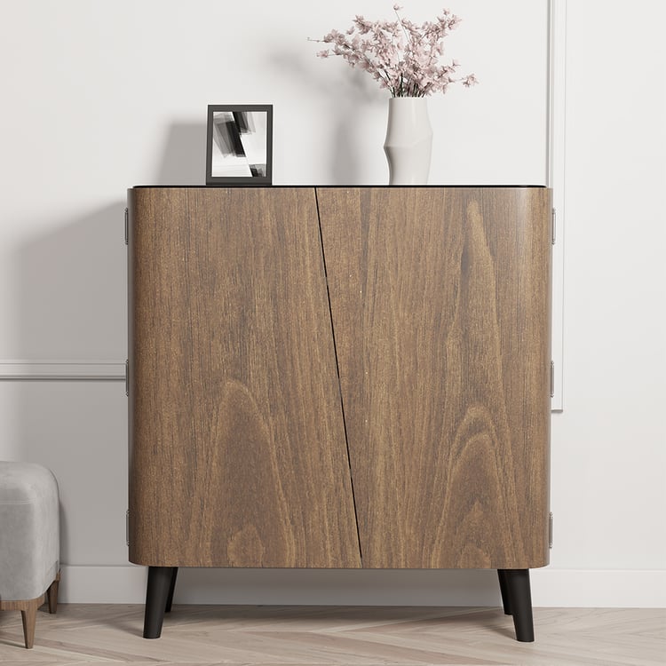 Walnut Hallway Shoe Storage Cabinet with 2-Door 5 Shelves for 14 Pairs Shoes