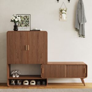 Ash Wood Shoe Rack for Entryway in Walnut Shoe Storage Cabinet for Closet (37" Wide)
