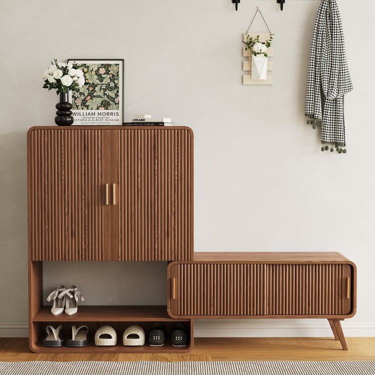 Ash Wood Shoe Rack for Entryway in Walnut Shoe Storage Cabinet for Closet (37" Wide)