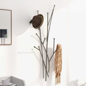 11 Hooks Wall Mounted Coat Racks Iron Entryway Furniture Tree Branch Shape in Black (310mm)