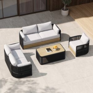 Costra Outdoor Swivel Sofa Set with Aluminum Frame & Rope Weaving