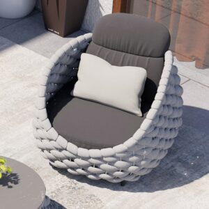 Cocaro Outdoor Aluminum & Rope Weave Swivel Lounge Chair in Gray