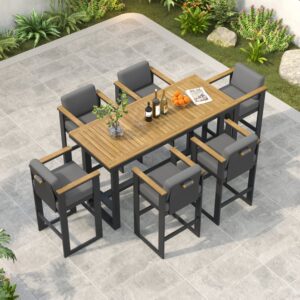 Tevara Teak Wood Outdoor Bar Table Set with 6 Chairs