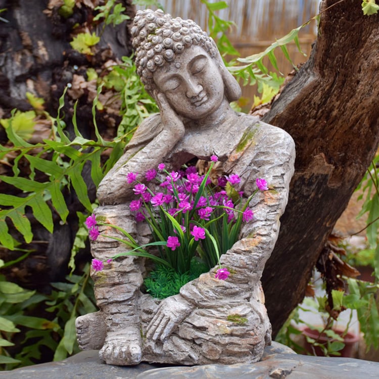Zen Sleeping Buddha Garden Sculpture with Planter, Magnesium Oxide for Outdoor Decor (20.1" High)