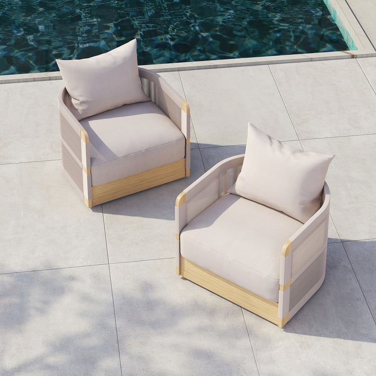 Costra Outdoor Aluminum & Rope Weave Swivel Lounge Chair in Ivory, Set of 2