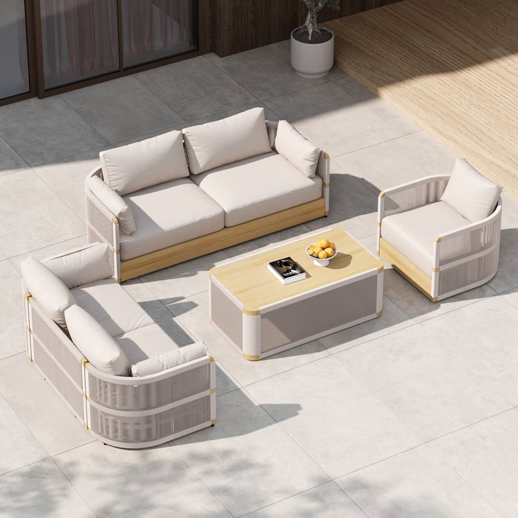 Costra 4-Piece Modern Aluminum & Rope Outdoor Swivel Sofa Set with Coffee Table