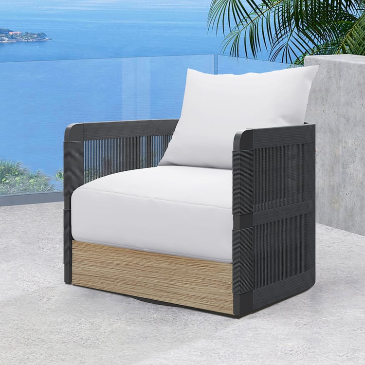 Costra Outdoor Aluminum & Rope Weave Swivel Lounge Chair in Black, Set of 4