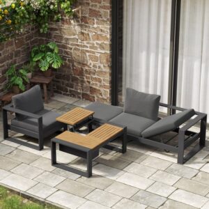Slatera 4-Pieces Modular Outdoor Sofa Set Aluminum & Acacia for 4 Person in Light Gray