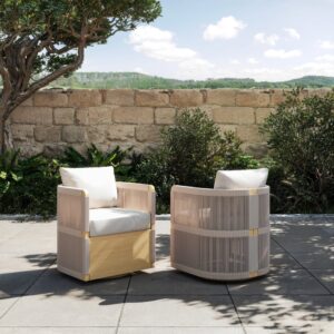 Costra Outdoor Aluminum & Rope Weave Swivel Dining Chairs, Set of 2