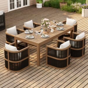 Wevara 7-Piece Patio Dining Set & 6 Rope Weave Armchairs