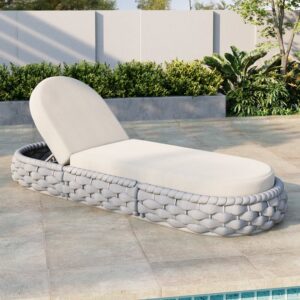 Cocaro Outdoor Aluminum & Rope Weave Adjustable Chaise Lounge in Gray & White