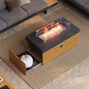 Tevara 47.2" Smokeless Metal Propane Fire Pit Table with Lid Cover for Outdoor Patio