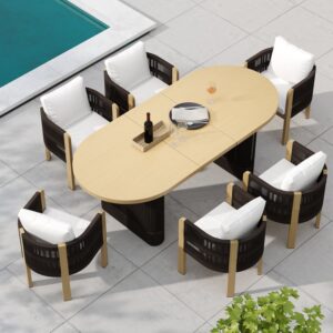 Costra 7-Piece Outdoor Extendable Dining Set with 6 Woven Armchairs for 4 - 6 Person