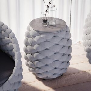 Cocaro Modern Outdoor Woven Side Table with Storage, Waterproof Rope & Sleek Slate Top, Gray