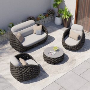 Cocaro 4 Piece Woven Rope Outdoor Sofa Set with Coffee Table