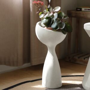 Modern Outdoor Resin Planter Pot with Geometric Pedestal for Garden and Patio (26 Inch)