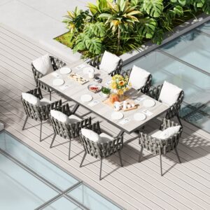 9-Piece Extendable Outdoor Dining Set with 8 Chairs