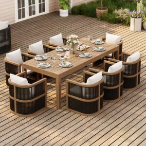 Wevara 9-Piece Patio Dining Set With 8 Rope Weave Armchairs