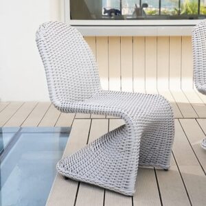 2 Pieces Coastal Aluminum & Woven Rattan Outdoor Patio Dining Chair Set in Gray