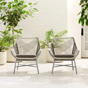 Outdoor PE Rattan Patio Armchair Set of 2 with Cushion Pillow, Gray or White