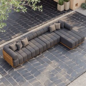 Resaro Outdoor 4-Piece Teak Modular Sectional Set for 5 in Gray