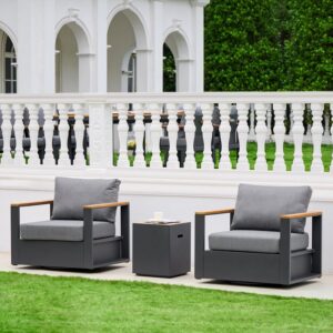 Tevara Outdoor Gray Wood & Aluminum Swivel Chair with Cushion Set of 2
