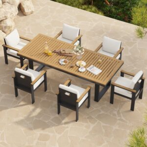 Tevara 7 Pieces Rectangle Teak & Aluminum Outdoor Patio Dining Set for 6 Person