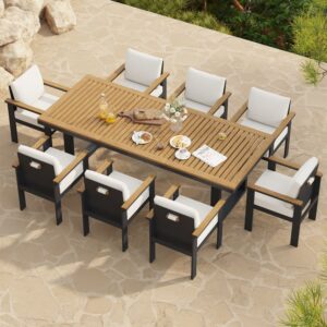 Tevara 9-Piece Rectangle Wood & Aluminum Outdoor Patio Dining Set for 8 Person