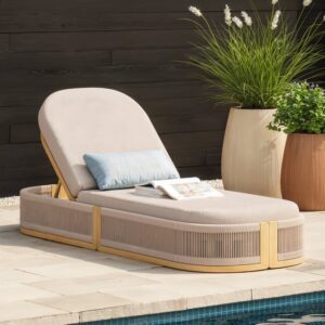 Costra Outdoor Aluminum & Rope Weave Reclining Chaise Lounge in Ivory