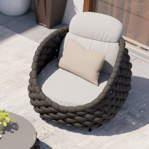 Cocaro Outdoor Aluminum & Rope Weave Swivel Lounge Chair in Dark Gray
