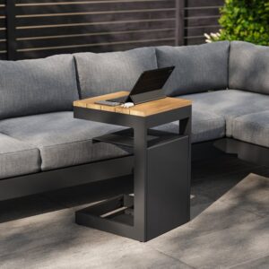 Tevara Outdoor 17" Teak & Aluminum Solar Side Table